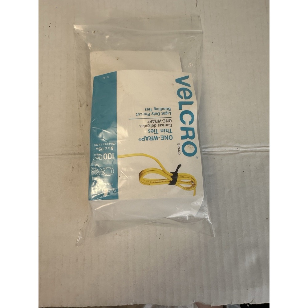 VELCRO Brand ONE-WRAP Thin Ties 8" x 1/2" Black 100 Pack Cable Organizer 91140